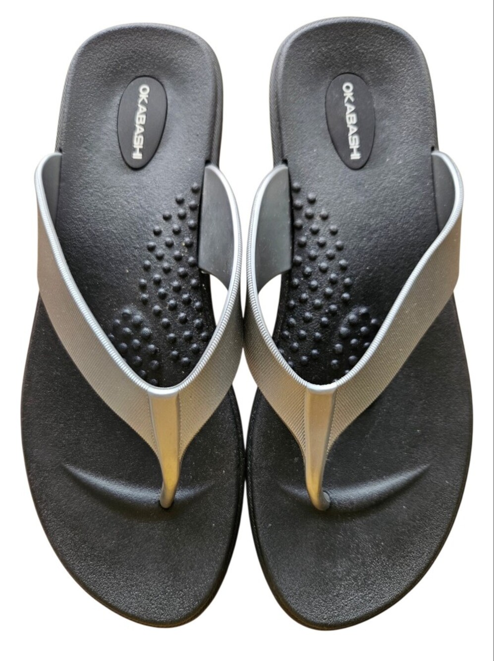 Okabashi Breeze Women's Flip Flop Sandals Black Silver M/L (8-9)